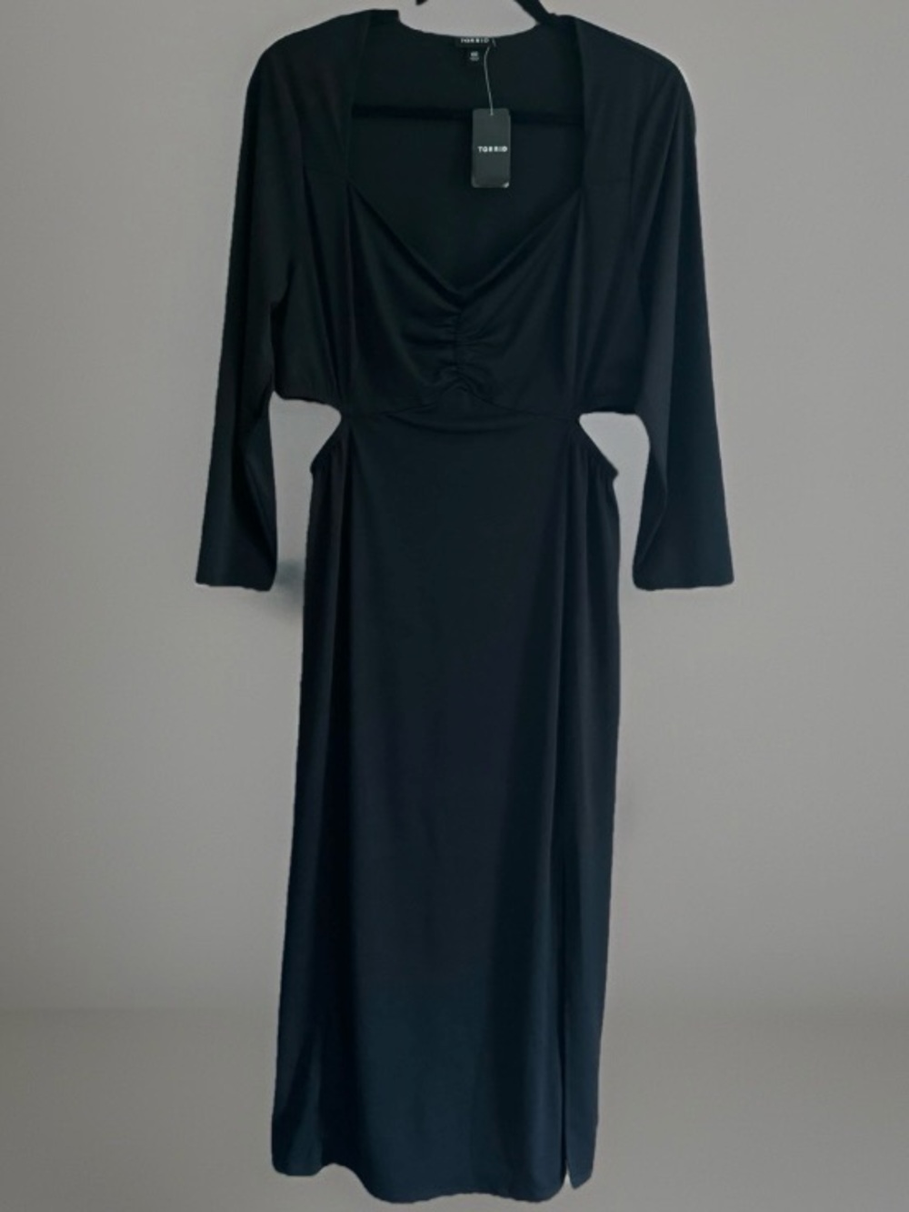 Torrid Black Cutout Maxi Dress Ruched Long Sleeve Bodycon NWT 00